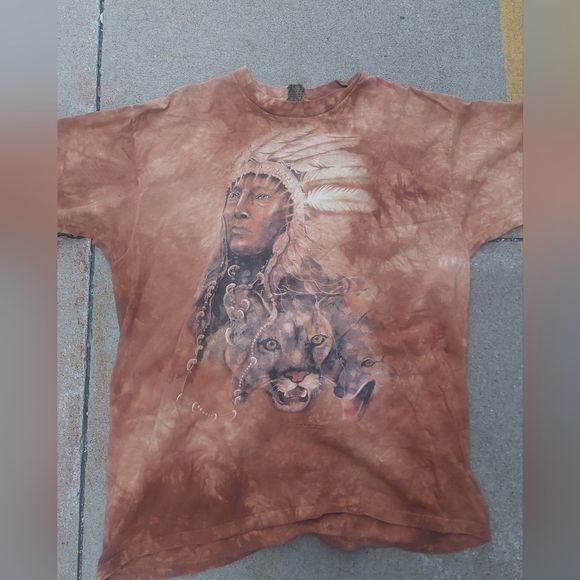 2XL Vintage 1997 The MOUNTAIN Tee Tribal Native AMERICAN Leather Tag - Picture 1 of 4